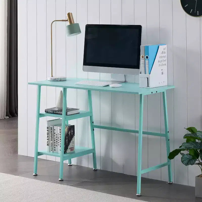 VECELO Bureau Informatique Table d'Étude pour Ordinateur Portable avec 2 Étagères de Rangement