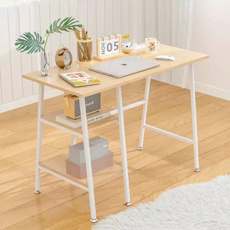 VECELO Bureau Informatique Table d'Étude pour Ordinateur Portable avec 2 Étagères de Rangement