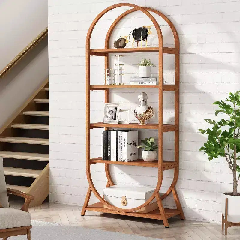 Bibliothèque ouverte Lantine à 5 niveaux, bibliothèque arquée de 180 cm de haut, étagère de présentation autoportante moderne pour bureau, salon