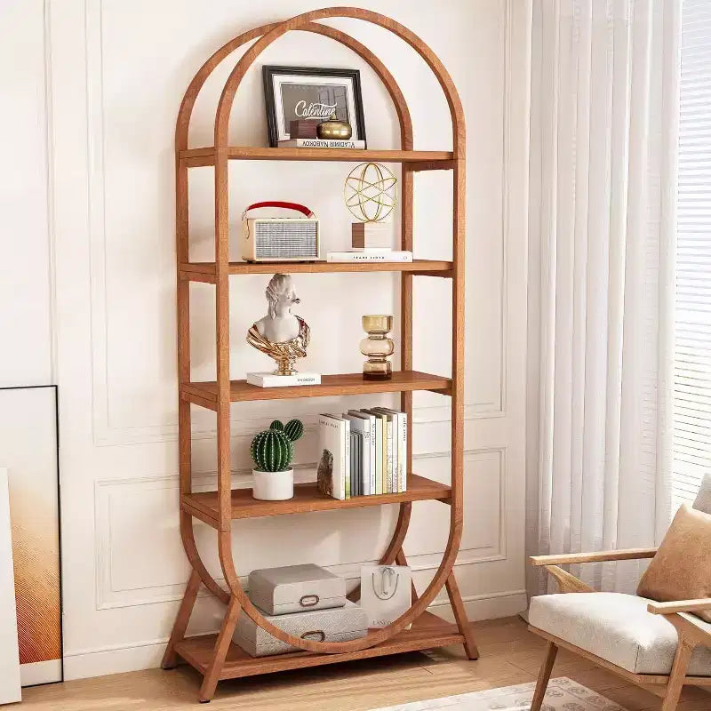 Bibliothèque ouverte Lantine à 5 niveaux, bibliothèque arquée de 180 cm de haut, étagère de présentation autoportante moderne pour bureau, salon