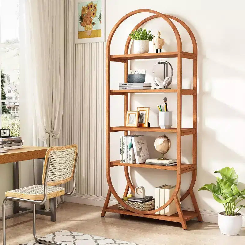 Bibliothèque ouverte Lantine à 5 niveaux, bibliothèque arquée de 180 cm de haut, étagère de présentation autoportante moderne pour bureau, salon