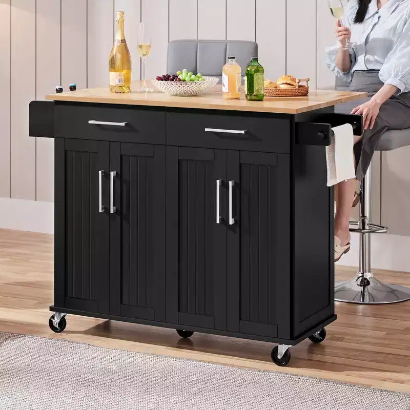 Desserte de cuisine portable Yaheetech avec armoires et porte-serviettes amovible