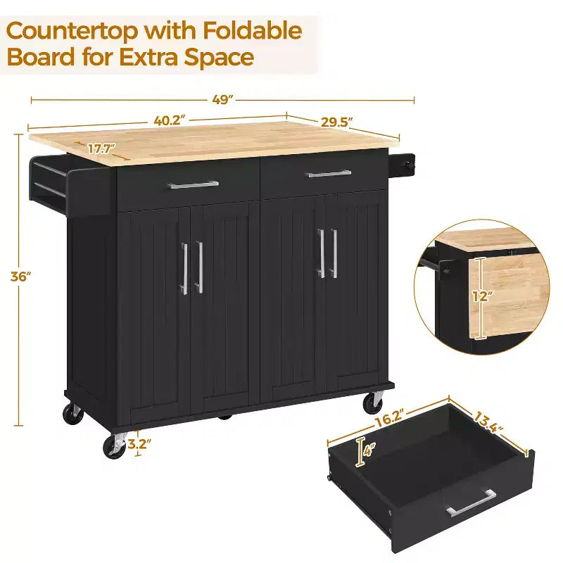 Desserte de cuisine portable Yaheetech avec armoires et porte-serviettes amovible