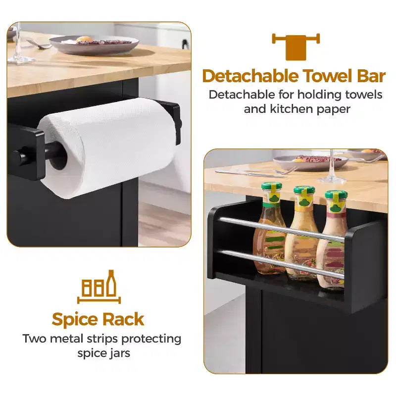 Desserte de cuisine portable Yaheetech avec armoires et porte-serviettes amovible