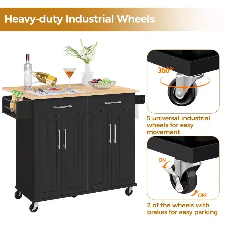Desserte de cuisine portable Yaheetech avec armoires et porte-serviettes amovible