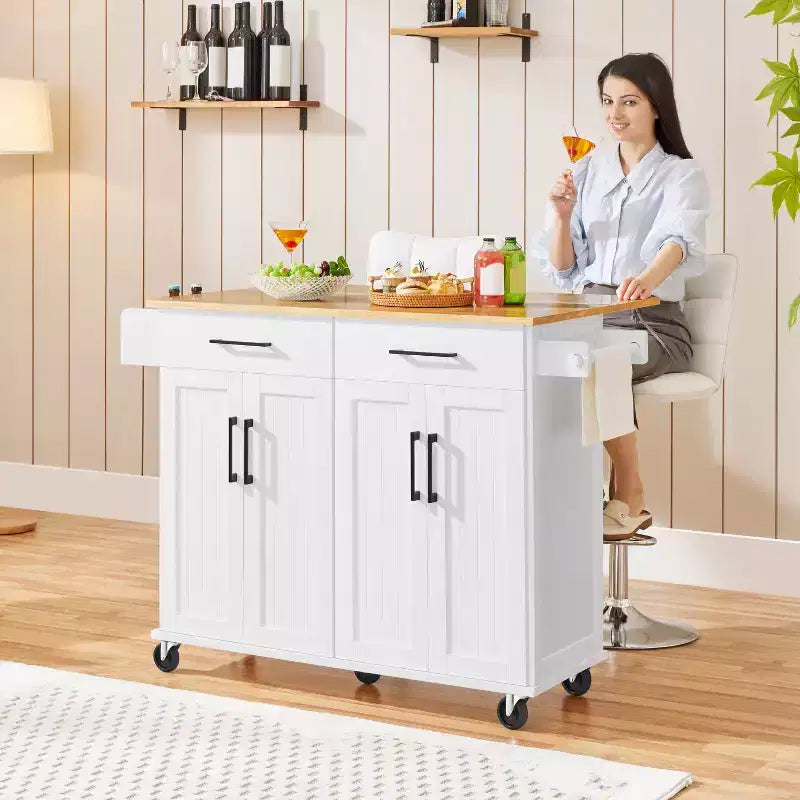 Desserte de cuisine portable Yaheetech avec armoires et porte-serviettes amovible