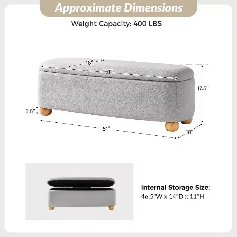 Banc de rangement Patricio avec pieds en bois massif | ART OF LIVING DESIGNS