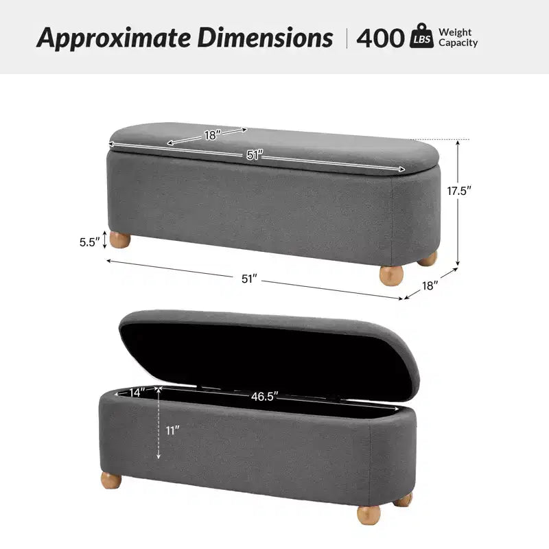 Banc de rangement Patricio avec pieds en bois massif | ART OF LIVING DESIGNS