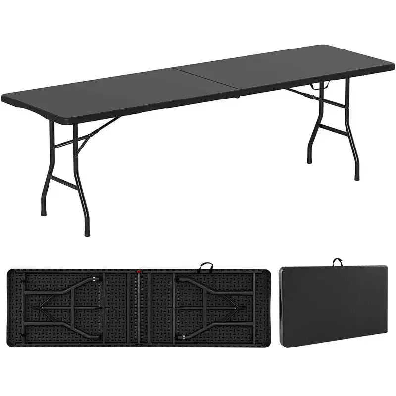 Table pliante portable Costway de 2,4 m avec plateau en PEHD, mécanisme de verrouillage sécurisé, poignée de transport Blanc/Gris/Noir