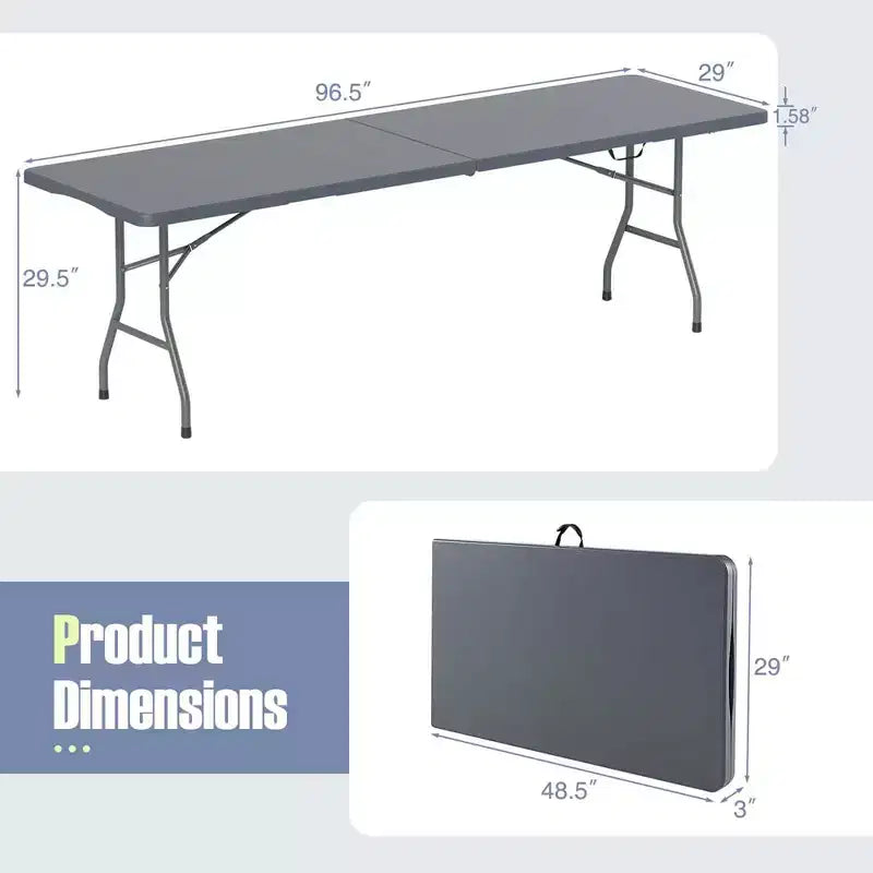 Table pliante portable Costway de 2,4 m avec plateau en PEHD, mécanisme de verrouillage sécurisé, poignée de transport Blanc/Gris/Noir