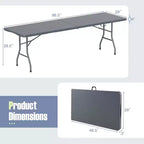 Table pliante portable Costway de 2,4 m avec plateau en PEHD, mécanisme de verrouillage sécurisé, poignée de transport Blanc/Gris/Noir