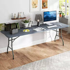 Table pliante portable Costway de 2,4 m avec plateau en PEHD, mécanisme de verrouillage sécurisé, poignée de transport Blanc/Gris/Noir