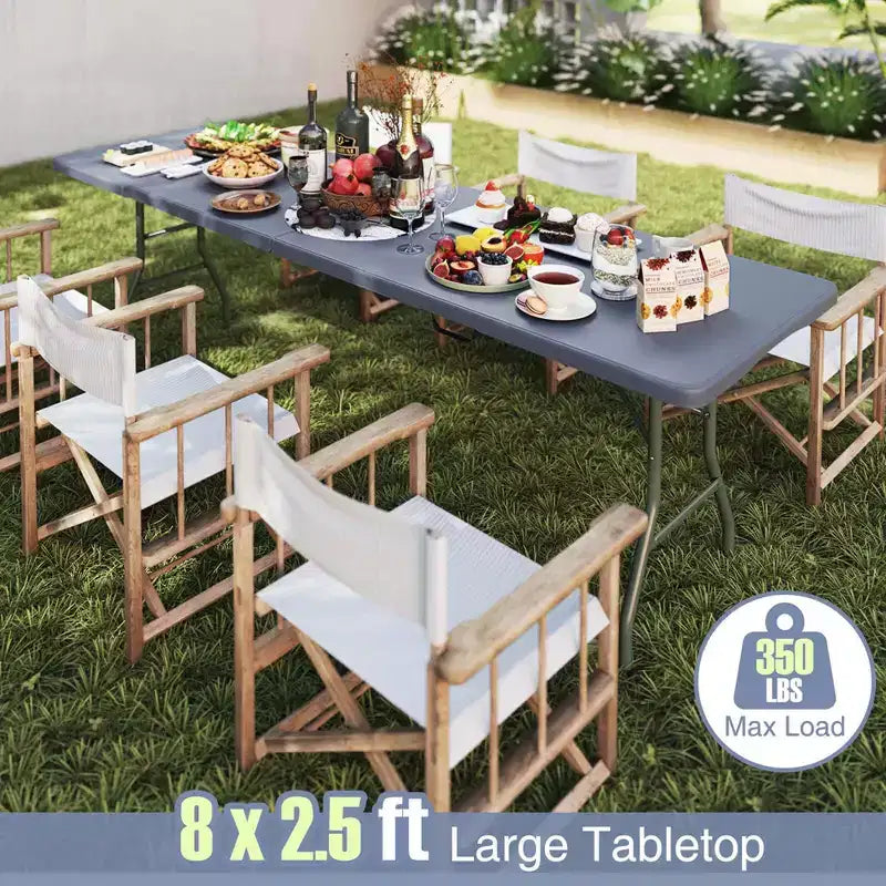 Table pliante portable Costway de 2,4 m avec plateau en PEHD, mécanisme de verrouillage sécurisé, poignée de transport Blanc/Gris/Noir
