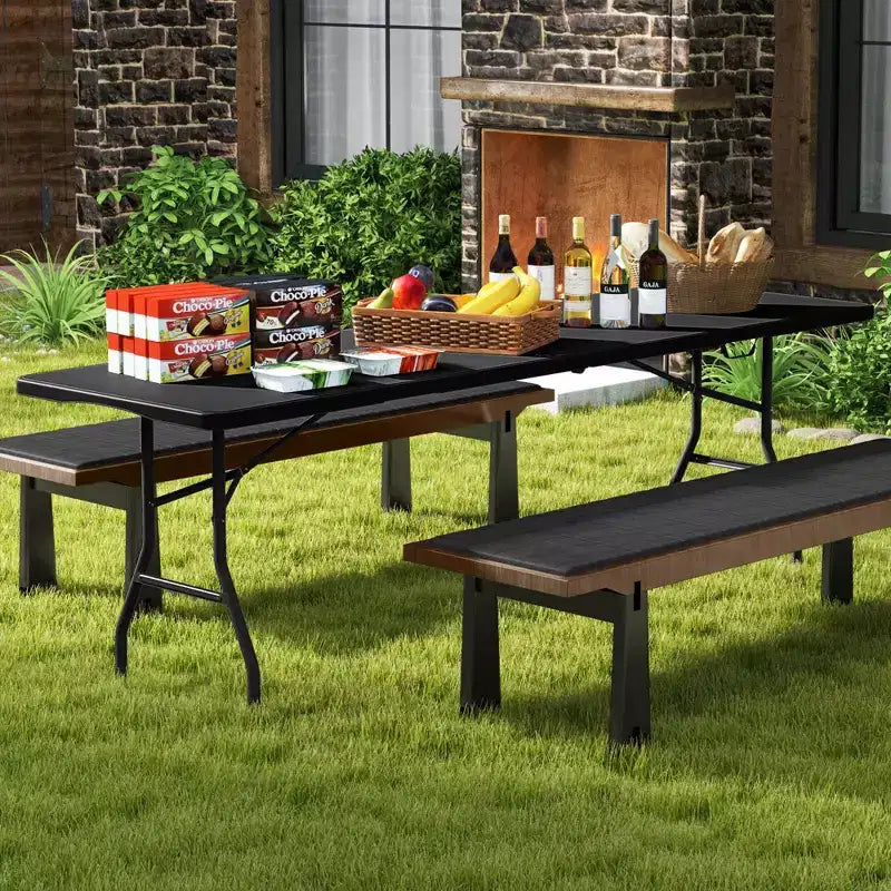 Table pliante portable Costway de 2,4 m avec plateau en PEHD, mécanisme de verrouillage sécurisé, poignée de transport Blanc/Gris/Noir