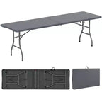 Table pliante portable Costway de 2,4 m avec plateau en PEHD, mécanisme de verrouillage sécurisé, poignée de transport Blanc/Gris/Noir