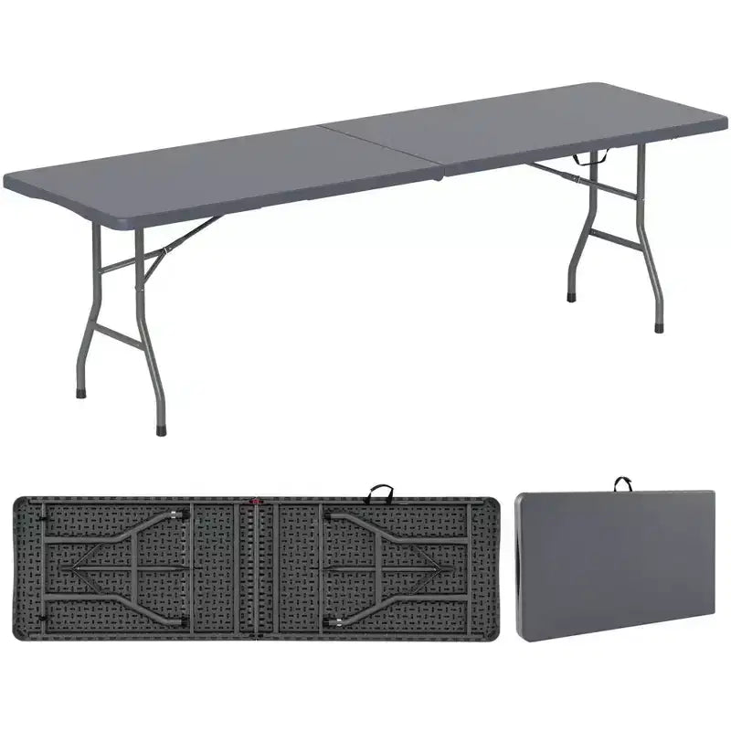 Table pliante portable Costway de 2,4 m avec plateau en PEHD, mécanisme de verrouillage sécurisé, poignée de transport Blanc/Gris/Noir