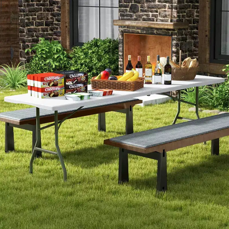 Table pliante portable Costway de 2,4 m avec plateau en PEHD, mécanisme de verrouillage sécurisé, poignée de transport Blanc/Gris/Noir