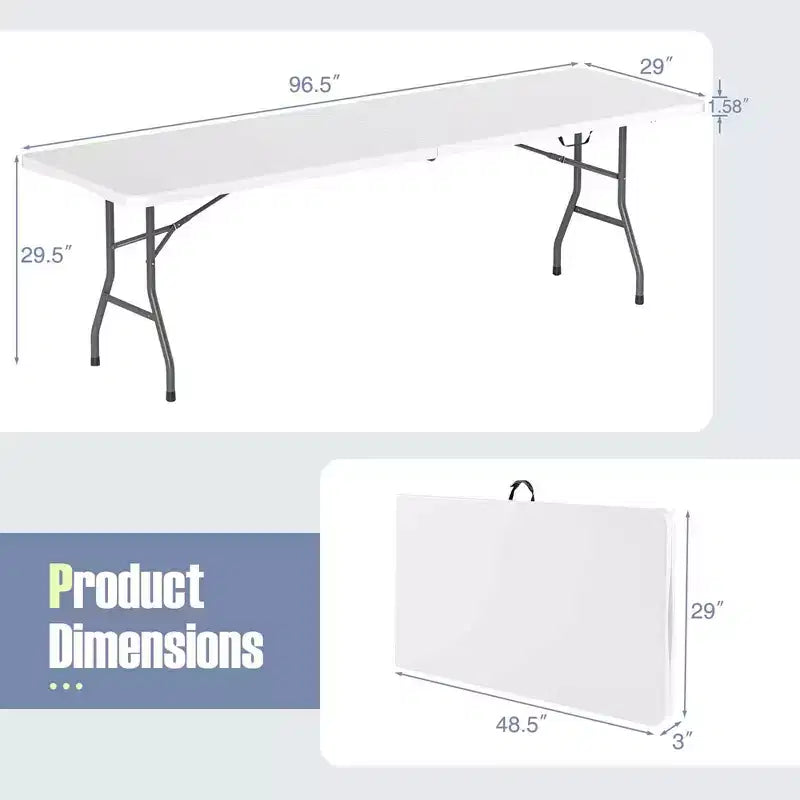 Table pliante portable Costway de 2,4 m avec plateau en PEHD, mécanisme de verrouillage sécurisé, poignée de transport Blanc/Gris/Noir
