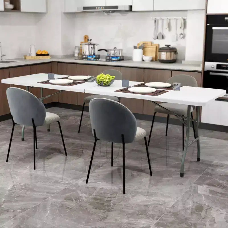 Table pliante portable Costway de 2,4 m avec plateau en PEHD, mécanisme de verrouillage sécurisé, poignée de transport Blanc/Gris/Noir