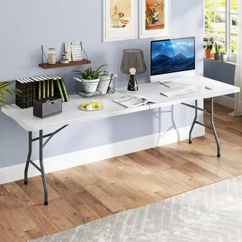 Table pliante portable Costway de 2,4 m avec plateau en PEHD, mécanisme de verrouillage sécurisé, poignée de transport Blanc/Gris/Noir