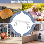Table pliante portable Costway de 2,4 m avec plateau en PEHD, mécanisme de verrouillage sécurisé, poignée de transport Blanc/Gris/Noir