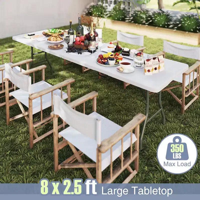Table pliante portable Costway de 2,4 m avec plateau en PEHD, mécanisme de verrouillage sécurisé, poignée de transport Blanc/Gris/Noir