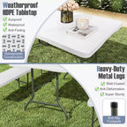 Table pliante portable Costway de 2,4 m avec plateau en PEHD, mécanisme de verrouillage sécurisé, poignée de transport Blanc/Gris/Noir