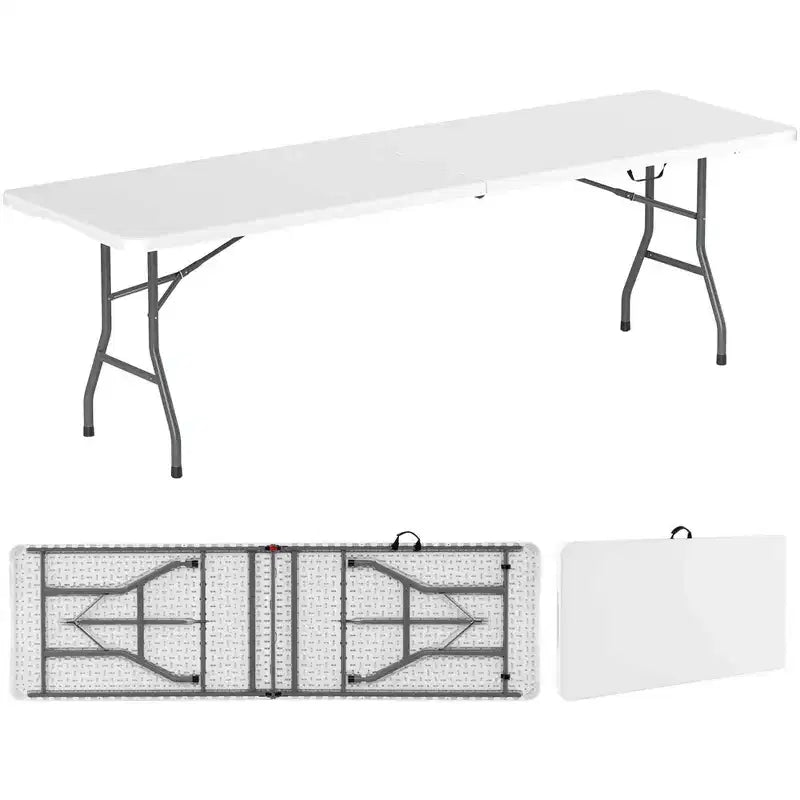 Table pliante portable Costway de 2,4 m avec plateau en PEHD, mécanisme de verrouillage sécurisé, poignée de transport Blanc/Gris/Noir