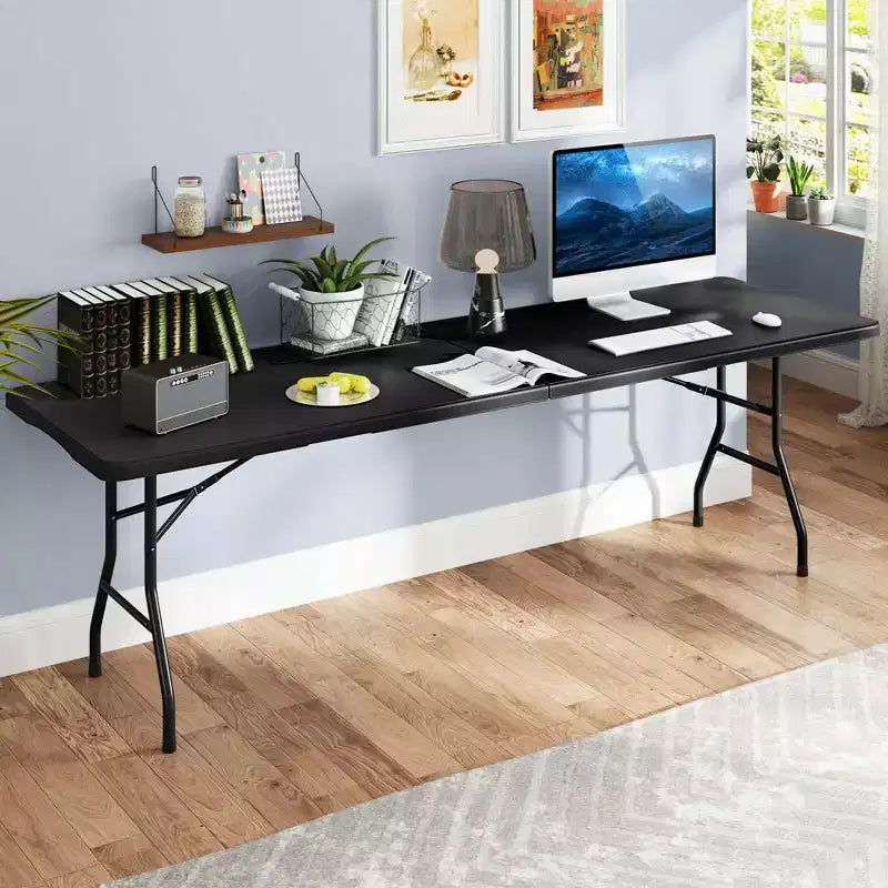 Table pliante portable Costway de 2,4 m avec plateau en PEHD, mécanisme de verrouillage sécurisé, poignée de transport Blanc/Gris/Noir