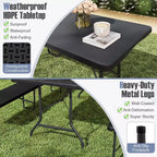 Table pliante portable Costway de 2,4 m avec plateau en PEHD, mécanisme de verrouillage sécurisé, poignée de transport Blanc/Gris/Noir