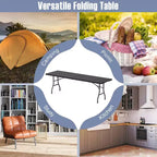 Table pliante portable Costway de 2,4 m avec plateau en PEHD, mécanisme de verrouillage sécurisé, poignée de transport Blanc/Gris/Noir