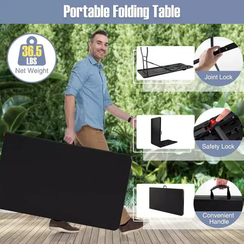 Table pliante portable Costway de 2,4 m avec plateau en PEHD, mécanisme de verrouillage sécurisé, poignée de transport Blanc/Gris/Noir