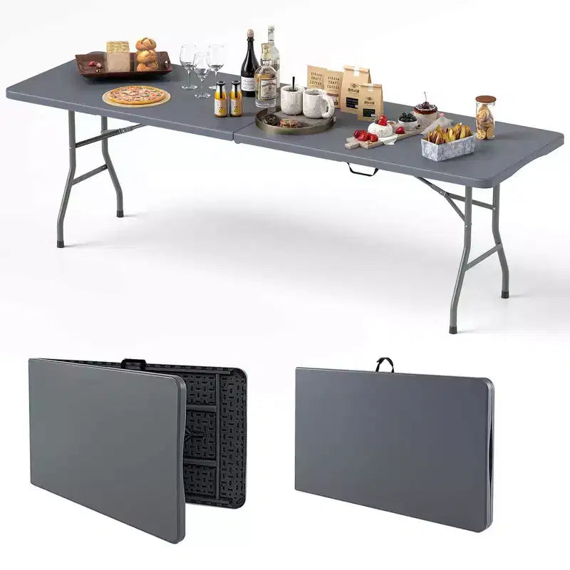 Table pliante portable Costway de 2,4 m avec plateau en PEHD, mécanisme de verrouillage sécurisé, poignée de transport Blanc/Gris/Noir