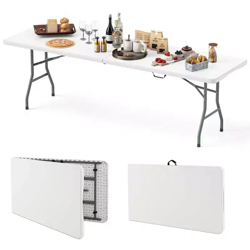 Table pliante portable Costway de 2,4 m avec plateau en PEHD, mécanisme de verrouillage sécurisé, poignée de transport Blanc/Gris/Noir