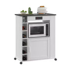 Meuble de rangement roulant d'îlot de cuisine VECELO avec station de recharge et étagères ouvertes, blanc/marron