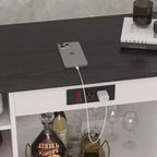 Meuble de rangement roulant d'îlot de cuisine VECELO avec station de recharge et étagères ouvertes, blanc/marron