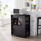 Meuble de rangement roulant d'îlot de cuisine VECELO avec station de recharge et étagères ouvertes, blanc/marron