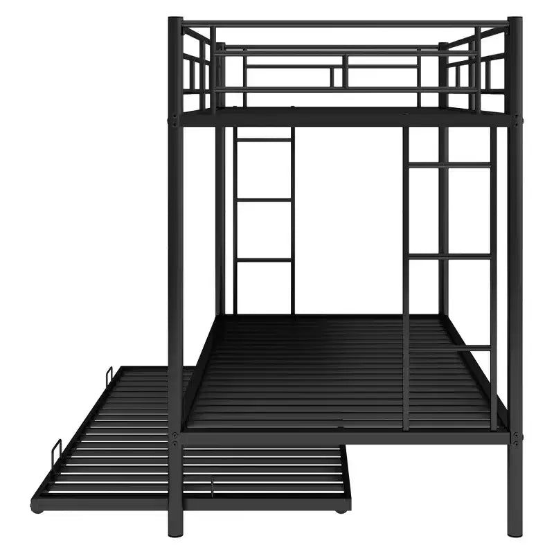 Lit superposé double sur double en métal Whisen avec lit gigogne et 2 échelles