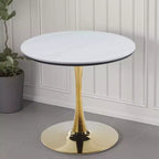 Table à manger Tulipe or et blanc (2-4), MDF et céramique, style Mid-Century, multifonctionnelle.