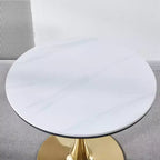 Table à manger Tulipe or et blanc (2-4), MDF et céramique, style Mid-Century, multifonctionnelle.