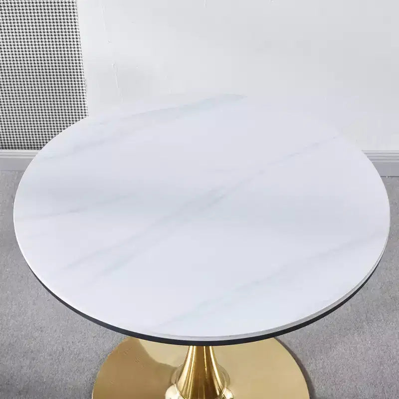 Table à manger Tulipe or et blanc (2-4), MDF et céramique, style Mid-Century, multifonctionnelle.