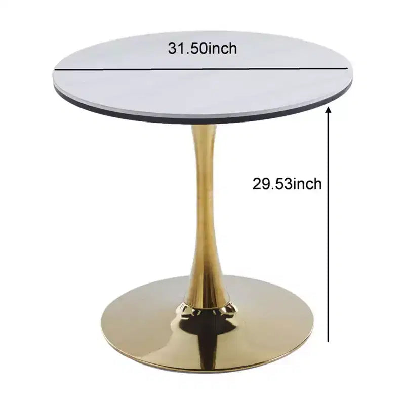 Table à manger Tulipe or et blanc (2-4), MDF et céramique, style Mid-Century, multifonctionnelle.