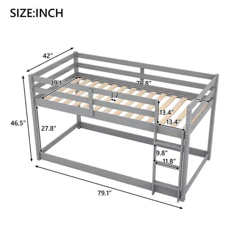 Lit superposé Whisen, élégant et simple, en bois, avec deux lits jumeaux au sol et échelle