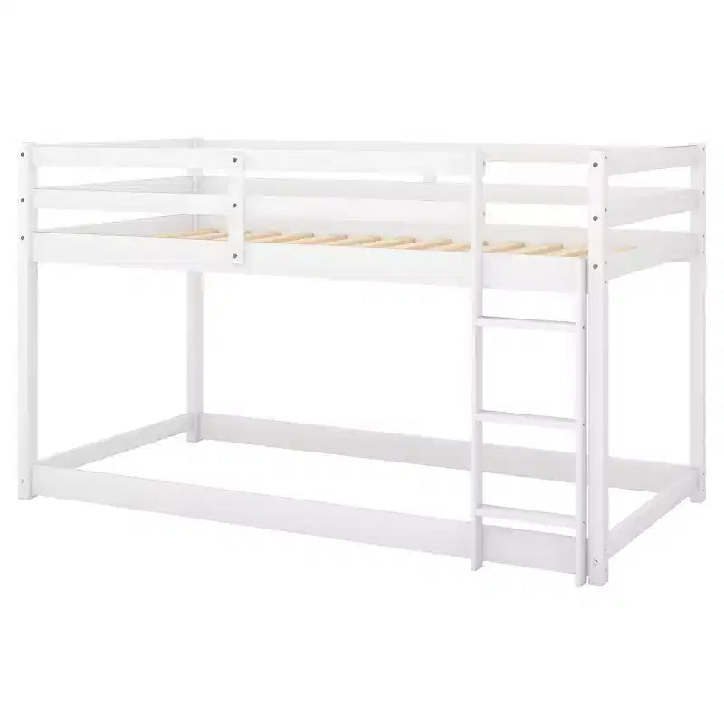 Lit superposé Whisen, élégant et simple, en bois, avec deux lits jumeaux au sol et échelle