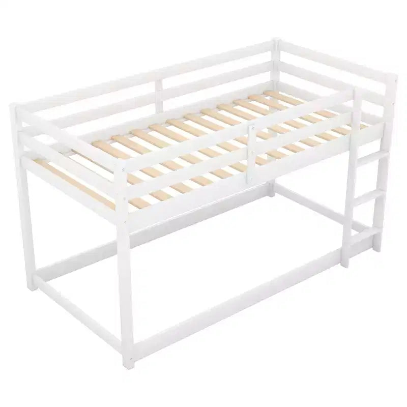 Lit superposé Whisen, élégant et simple, en bois, avec deux lits jumeaux au sol et échelle