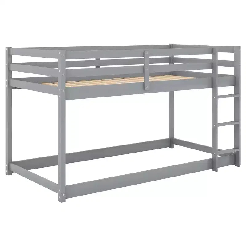 Lit superposé Whisen, élégant et simple, en bois, avec deux lits jumeaux au sol et échelle
