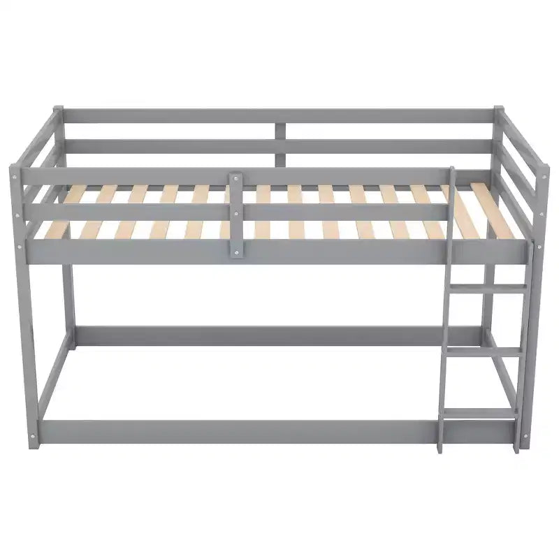 Lit superposé Whisen, élégant et simple, en bois, avec deux lits jumeaux au sol et échelle