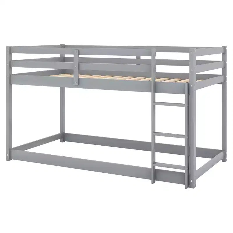 Lit superposé Whisen, élégant et simple, en bois, avec deux lits jumeaux au sol et échelle
