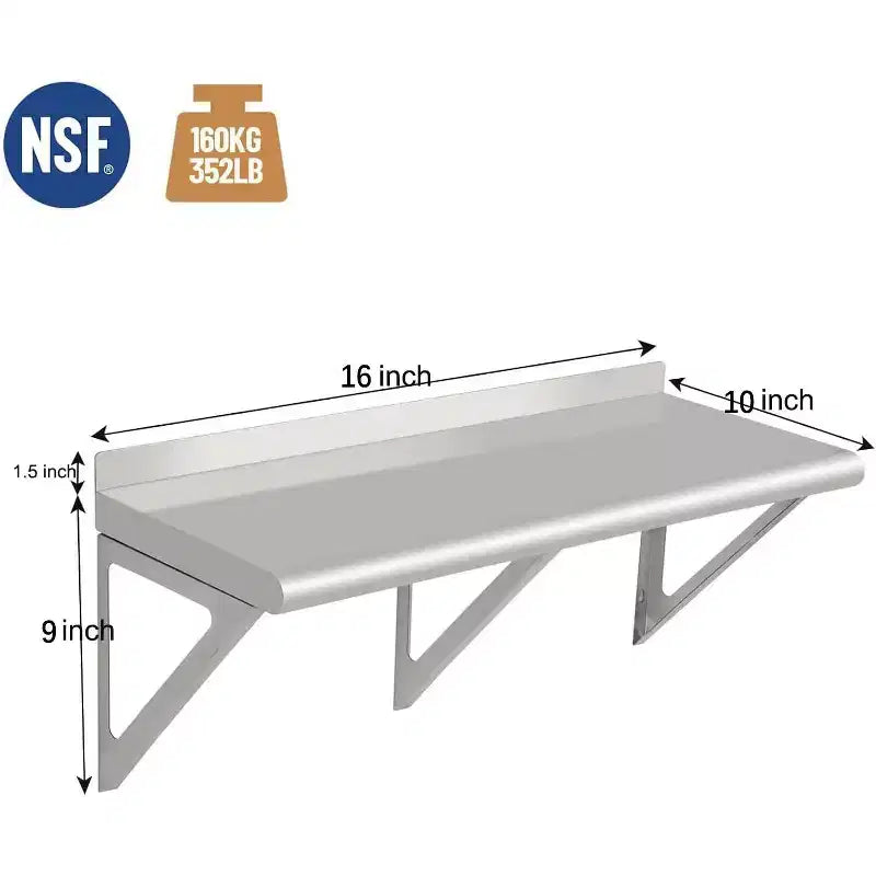 Stainless Steel Wall Shelf NSF Commercial Wall-Mounted Shelving Appliance Equipment Metal Shelving For Kitchen Restaurant Garage Laundry Utility Room