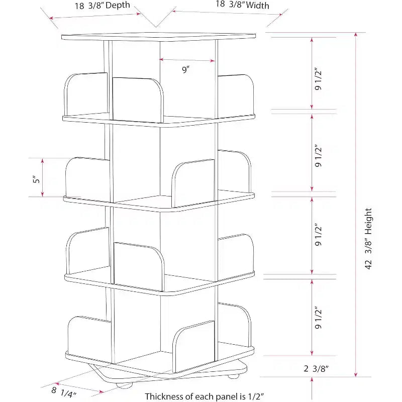 Kings Brand Furniture - Bibliothèque tournante à 4 niveaux, meuble de rangement multimédia